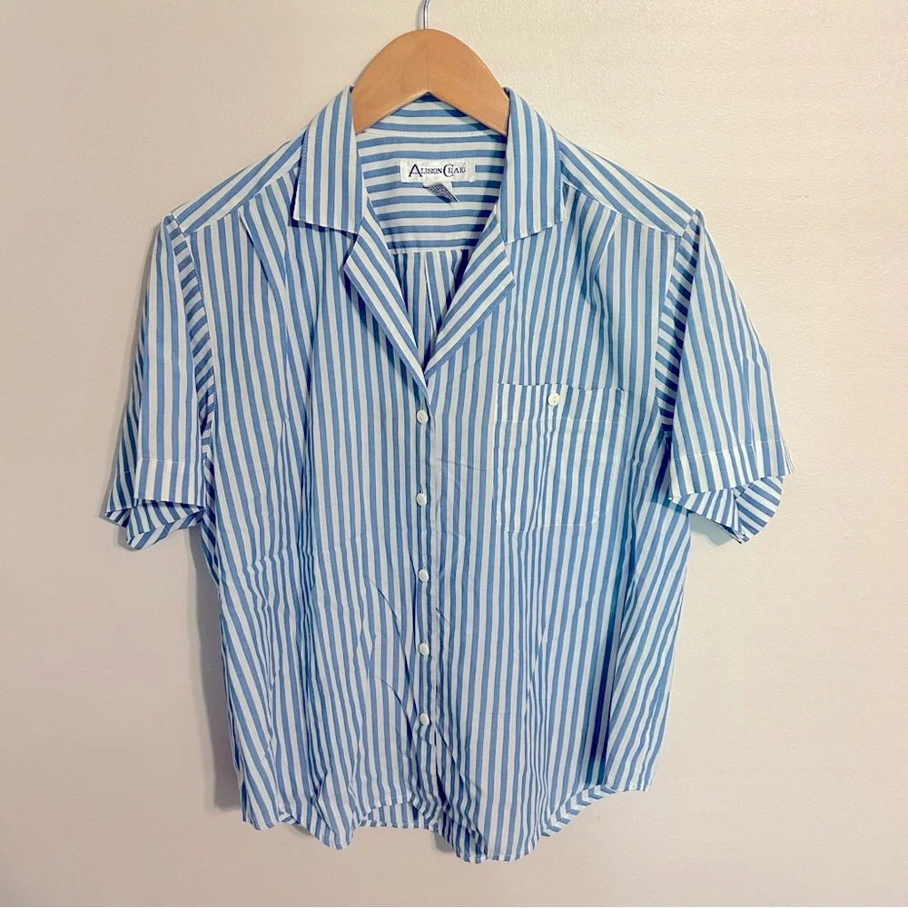 VTG Alison Craig Blue White Stripe Nautical Button Down Top Size 16